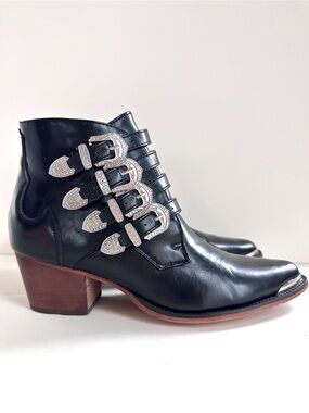 ARIDER BECKY SILVER BUCKLE BLACK VEGAN WESTERN BOOTS WHIMSIGOTH STEAMPUNK Sz6.5